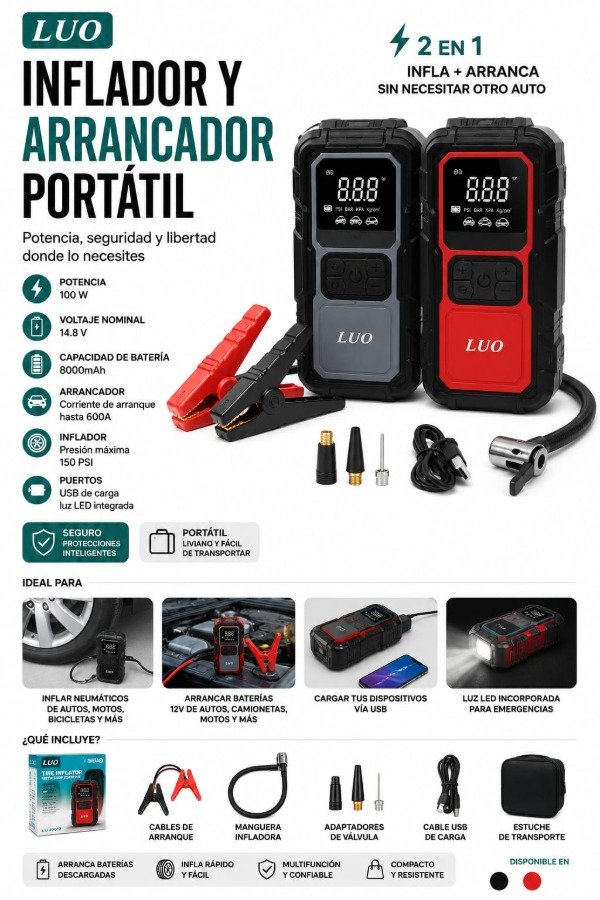 Producto - Inflador y Arrancador Portátil para vehiculos