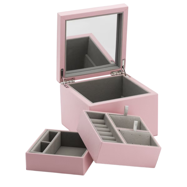 Producto - JOYERO CUADRADO BOX CON ESPEJO ROSA