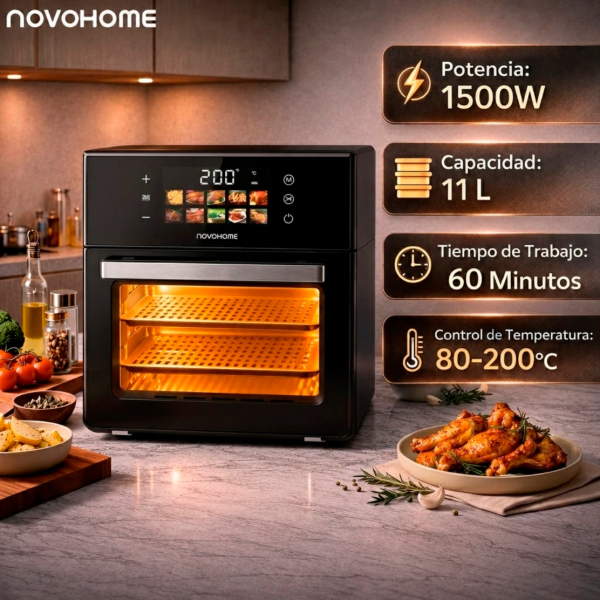 Producto - Freidora Horno 10 Programas 11 Lts 1500W Digital -black -Novohome  (NH-AF30N) - 1