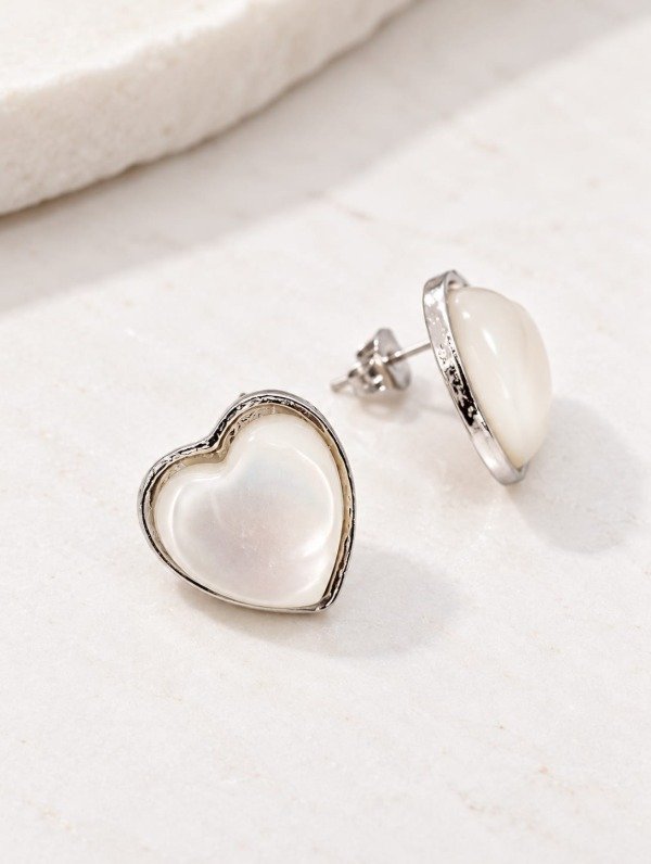 Producto - Aros acero quirurgico pasante corazon infl gema nacarada borde dor