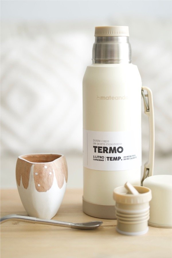 Producto - SET VACA RANCHERO + TERMO MATEANDO BEIGE 1 L + BOMBILLA - 1