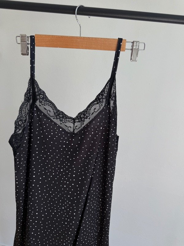 Producto - Camisón Juana negro pintitas con puntilla - 0