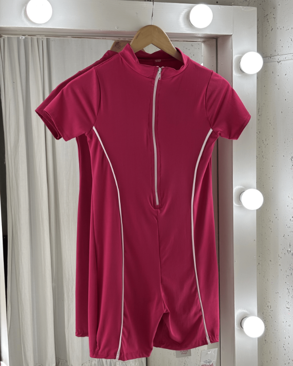 Producto - Catsuit Lycra Fucsia Lineas Blancas
