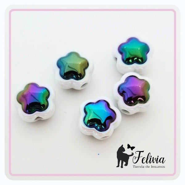 Producto - Cuenta acrílico AB negro tornasol x 5 u. Flor
