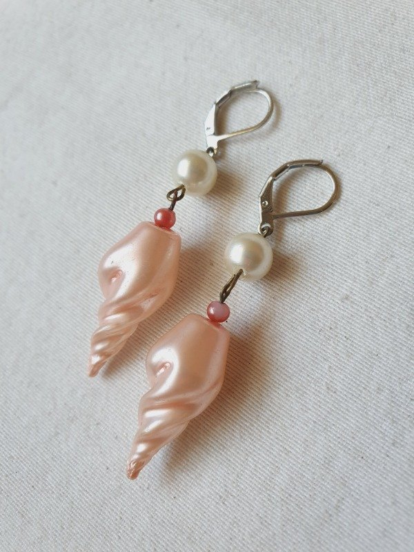 Producto - Aros Colgantes Caracolitos Cristal Soplado Blush