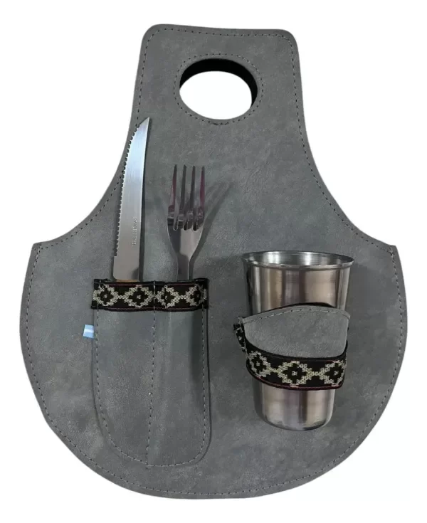 Producto - Set De Asado Plato Madera Cubiertos Camping Vaso
