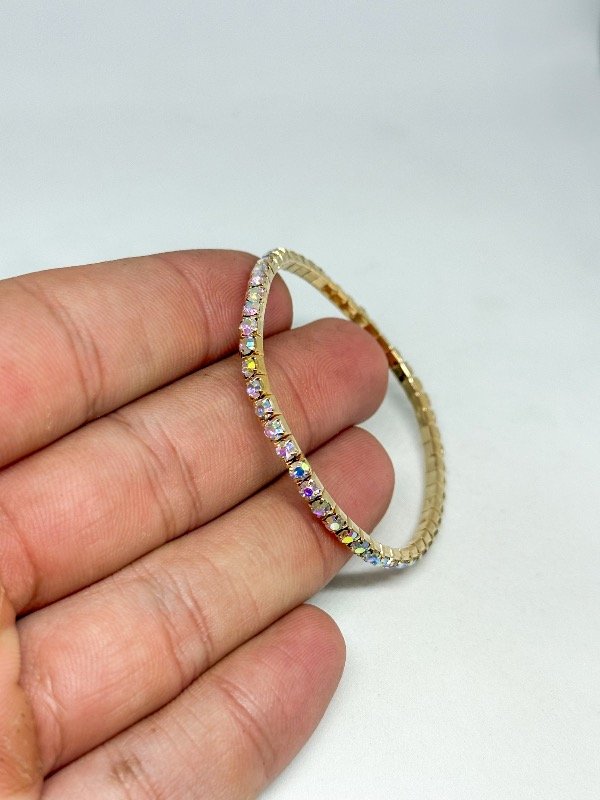 Producto - Pulsera elástica dorada strass tornasolado gruesa