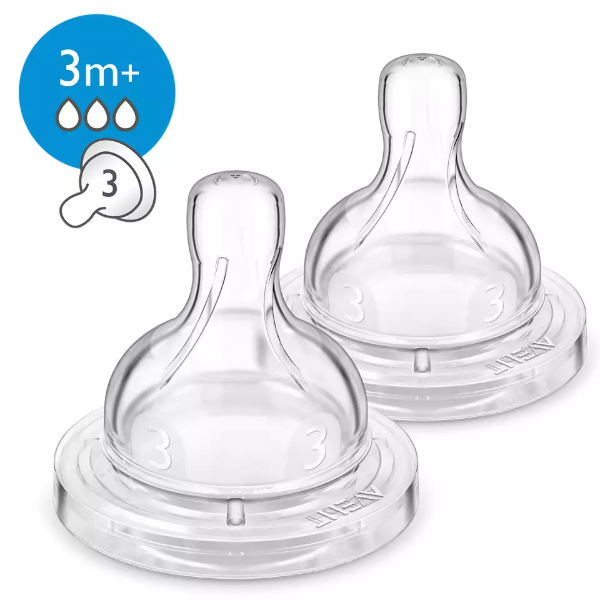 Producto - Blister 2 unidades tetina de flujo medio 3 orificios AVENT. +3m.