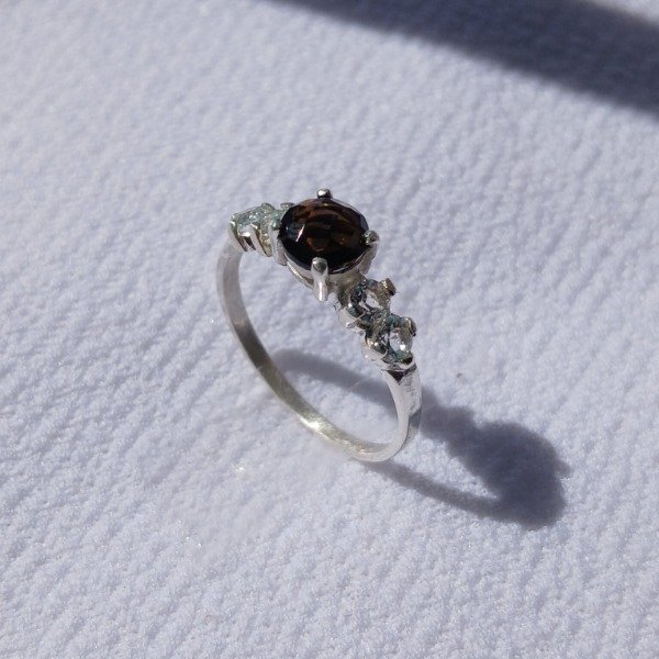 Producto - Anillo plata 925 Cuarzo ahumado y Topacio claro n17 - 5