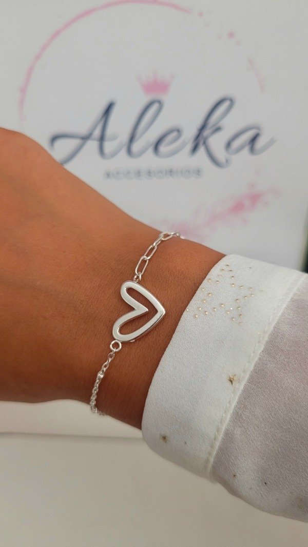 Producto - Pulsera corazón calado de acero blanco
