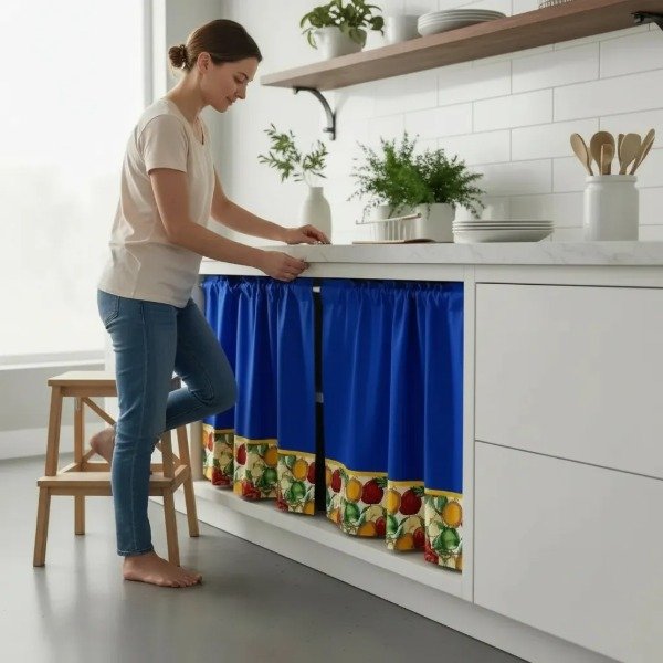 Producto - JUEGO DE CORTINAS AZUL PARA BAJO MESADA CON GUARDA - 1