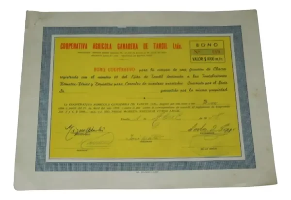 Producto - Bono Cooperativo Cooperativa Agricola De Tandil 1958 Numero 189 (usado)