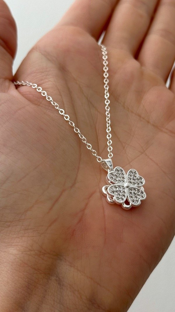 Producto - Collar giratorio trebol cubic 40cm ACERO BLANCO