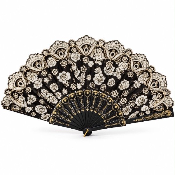 Producto - Abanico Noir Garden - floral negro y dorado