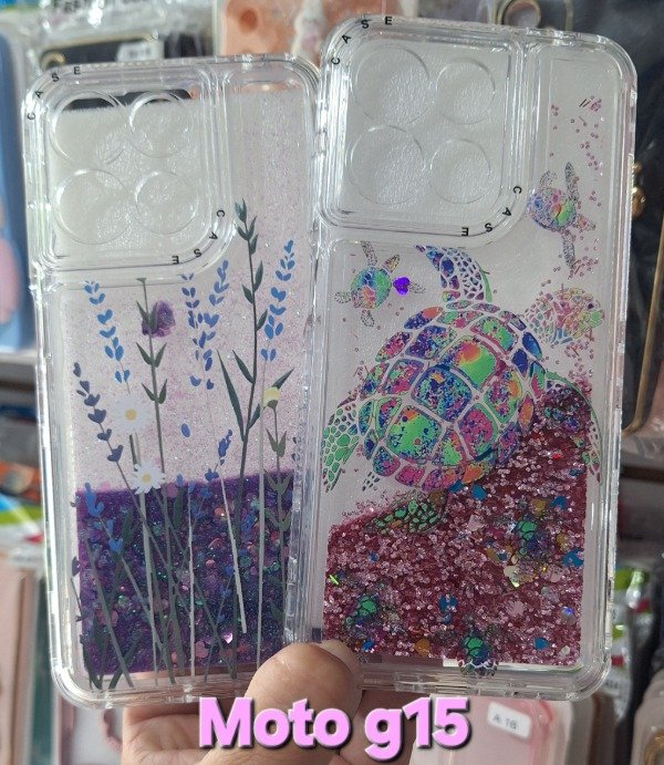 Producto - Fundas diseño glitter con agua reforzadas. Moto g15