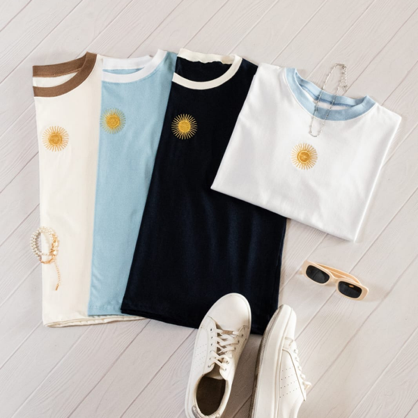 Producto - Remera Argentina Mujer Combinada Sol de Mayo Bordado Varios Colores