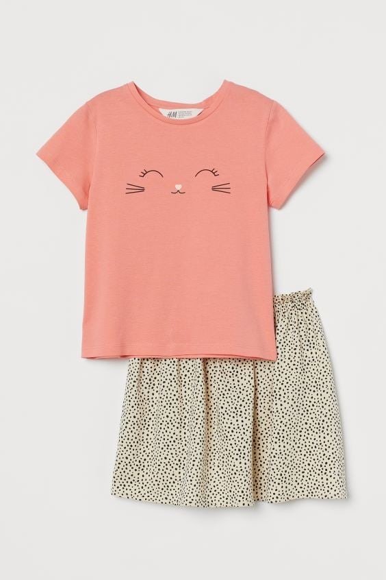 Producto - Conjunto Nena HM Pollera y Remera Naranja Carita