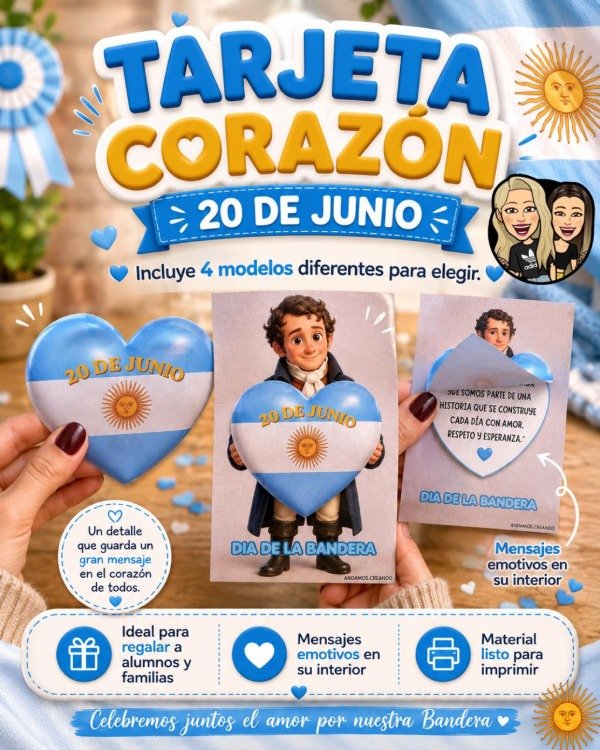 Producto - TARJETA CORAZÓN. 20 DE JUNIO