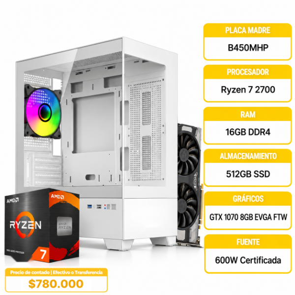 Producto - PC GAMER TRAINER Ryzen 7 2700 16GB GTX 1070 8GB - 0