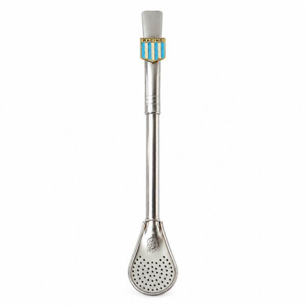 Producto - BOMBILLA PICOLORO ACERO INOX C/ ALPACA - CON ESCUDO DE RACING EN BRONCE