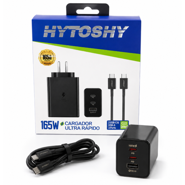 Producto - CARGADOR ULTRA RAPIDO + CABLE 165W PARA SAMSUNG MOTO HYTOSHY NEGRO