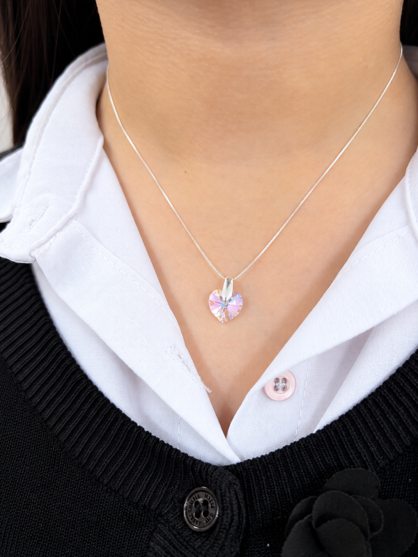 Producto - Conjunto cadena con dije corazón cristal blanco plata 925
