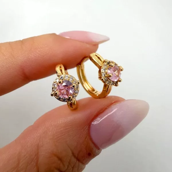 Producto - Argollas Haz Dorada - Piedra Rosada