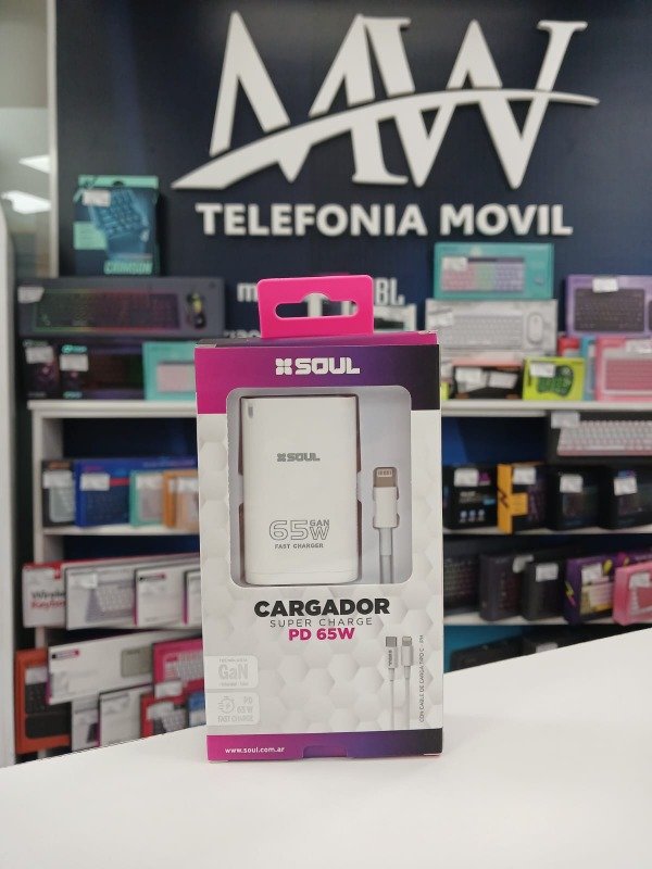 Producto - Cargador Viajero FC PDx2+USB 65W Cable Type-C a Lightning Soul CVJ-X3PD65L