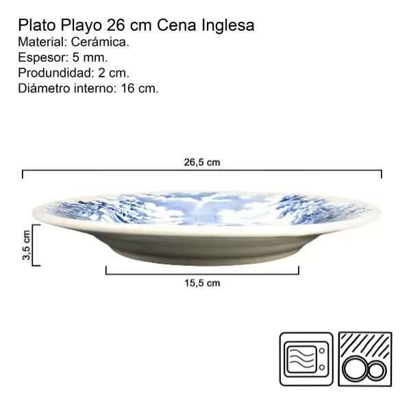 Producto - SET DE 4 PLATOS PLAYOS CENA INGLESA AZUL DE CERAMICA 26CM - 2