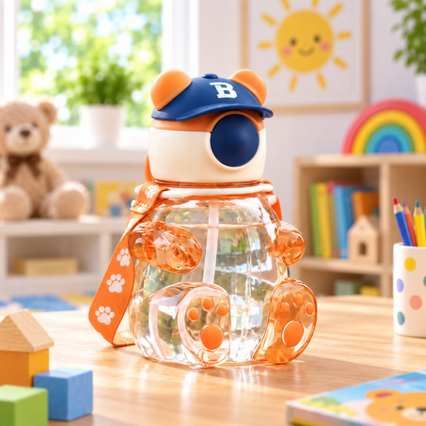 Producto - BOTELLA INFANTIL OSITO CON GORRA SORBETE Y CORREA Y STICKERS PARA DECORAR 700ML - 3