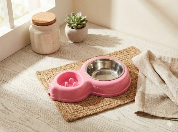 Producto - Cuenco doble para comer y beber lentamente, acero inoxidable