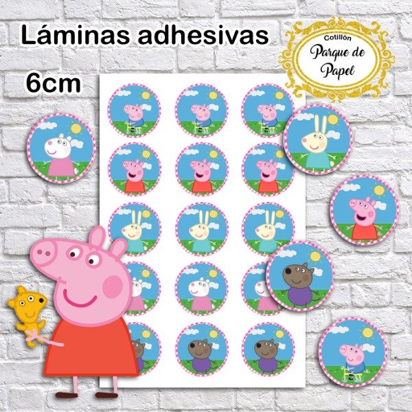 Producto - Lámina adhesiva A4 Peppa Pig (círculos 6cm)