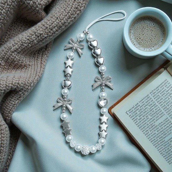 Producto - Correa Celular Moños Plateado