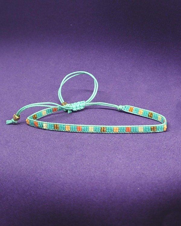 Producto - P 686 - Pulsera de India - Ajustable - Tejida en diagrama Turquesa - Salmón...