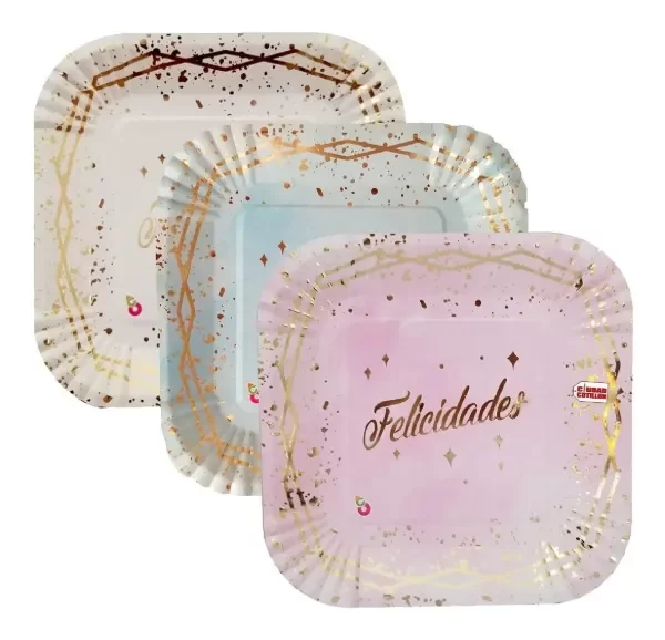 Producto - Plato Polipapel Felicidades - x8 u