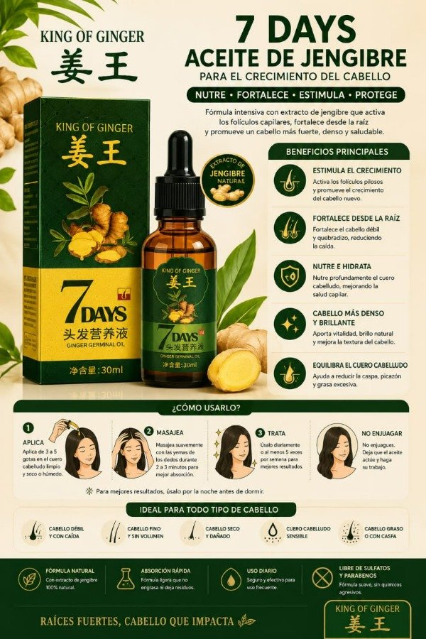 Producto - Aceite de Jengibre King of Ginger 7 Days Fortalece y Cuida tu Cabello