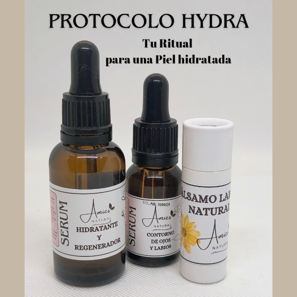 Producto - Hydra (sérun hidratante y regenerador + contorno de ojos + bálsamo labial)