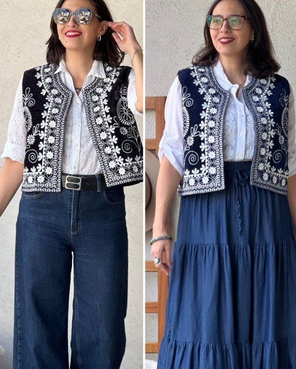 Producto - Chaleco Boho Negro o Azul  M a XL
