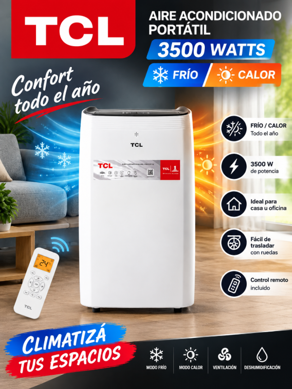 Producto - AIRE ACONDICIONADO PORTÁTIL TCL 3500W - FRÍO/CALOR - 0