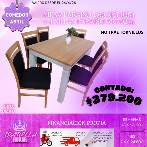 Producto - MESA 1.60 PARAISO + 4 SILLAS PARAISO