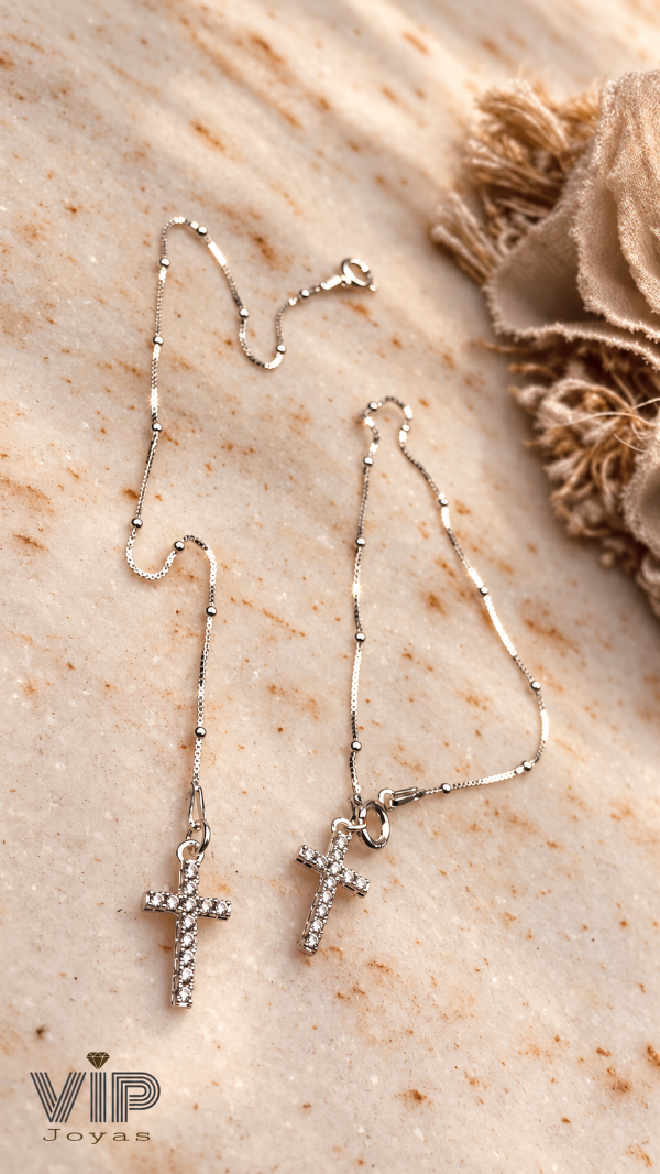 Producto - Pulsera Denario Veneciana Cruz Cubics Plata 925 - 1