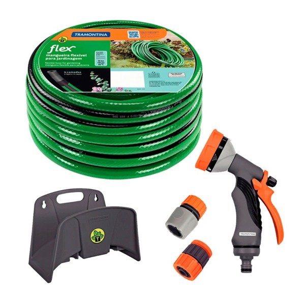 Producto - Set de manguera flex para jardín 15 m TRAMONTINA