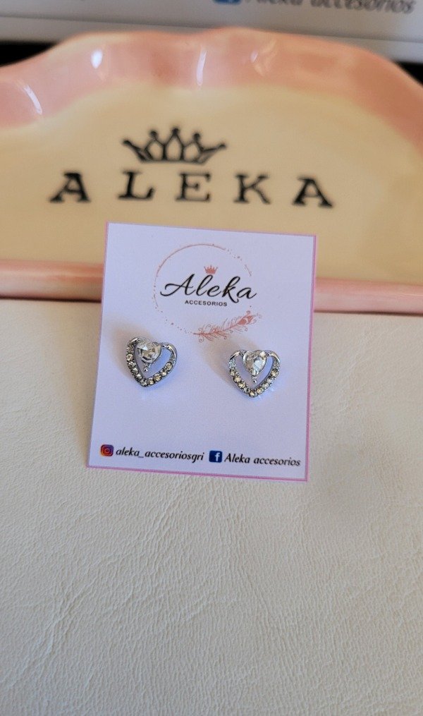 Producto - Aros corazón con strass plateados - 1