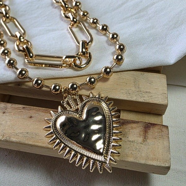 Producto - Conjunto Ac.Dorado set de 2 collares minimalitas con dije corazón grande