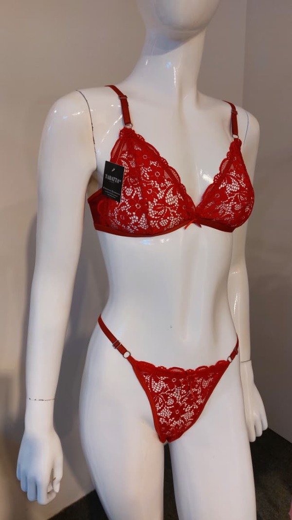 Producto - Conjunto triángulo de encaje rojo - 5