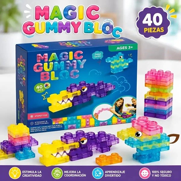 Producto - Bloques de Construcción Sensoriales Magic Gummy Bloc para Niños, 40 Piezas