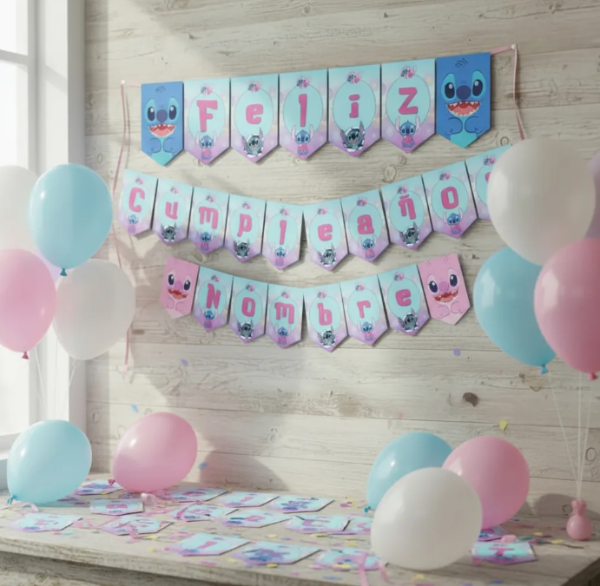 Producto - Kit Imprimible Banderín Stitch Y Angel Editable