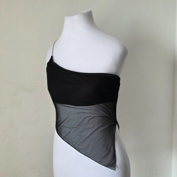 Producto - Top un solo hombro con cadena y transparencia S/M - 5