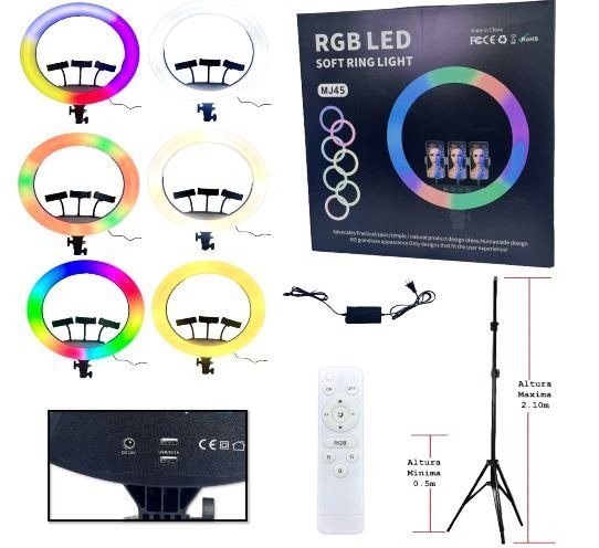 Producto - ARO DE LUZ RGB 45CM MJ45 C/ TRIPODE 2.1 MTS