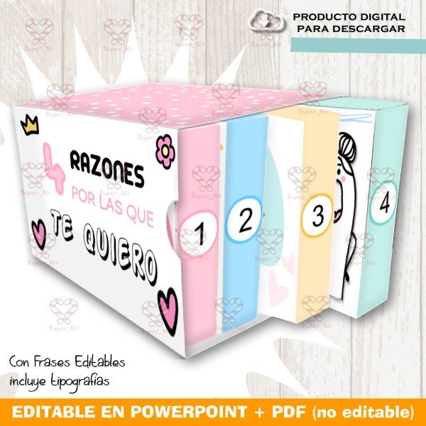 Producto - Kit Imprimible Dia de la Madre Caja 4 Razones Editable